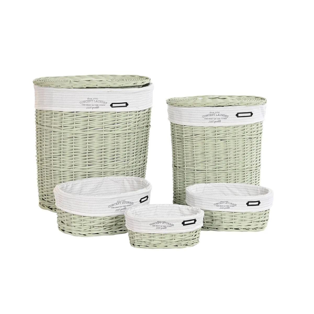 Set di Cesti DKD Home Decor Verde vimini 51 x 37 x 56 cm