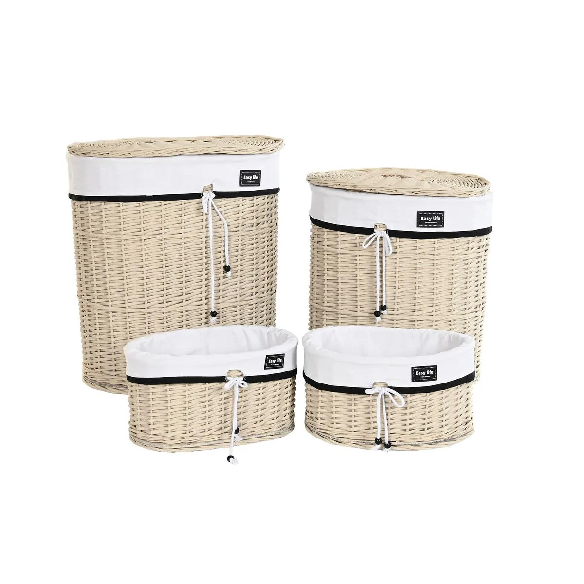 Set di Cesti DKD Home Decor 51 x 38 x 58 cm Beige Poliestere Bianco vimini