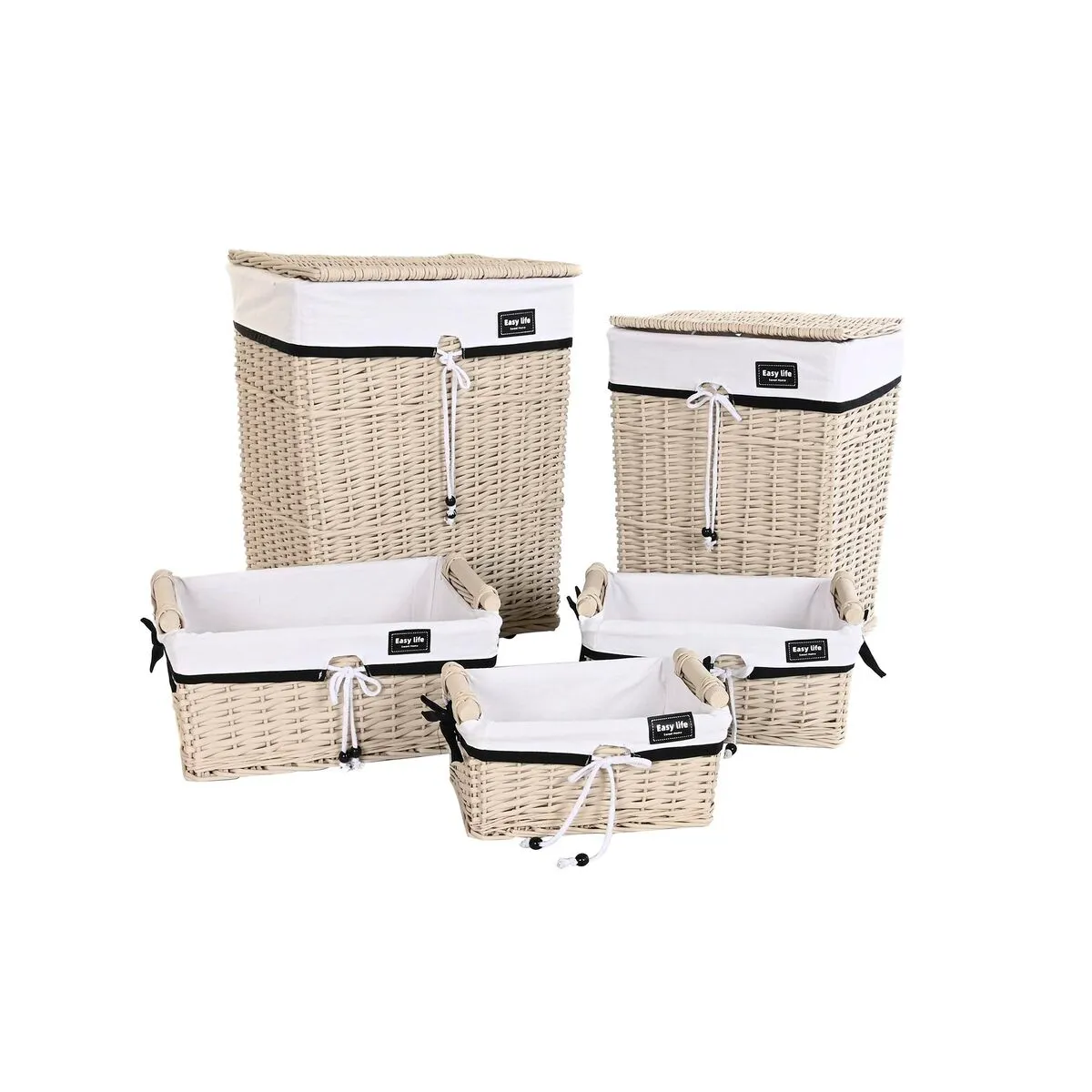 Set di Cesti DKD Home Decor 44 x 34 x 58 cm 45 x 35 x 58 cm Beige Bianco vimini