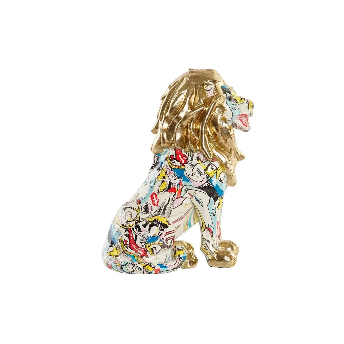 Statua Decorativa DKD Home Decor Dorato Leone Resina Multicolore Moderno (21 x 14,5 x 27 cm) (15 x 21 x 27 cm)