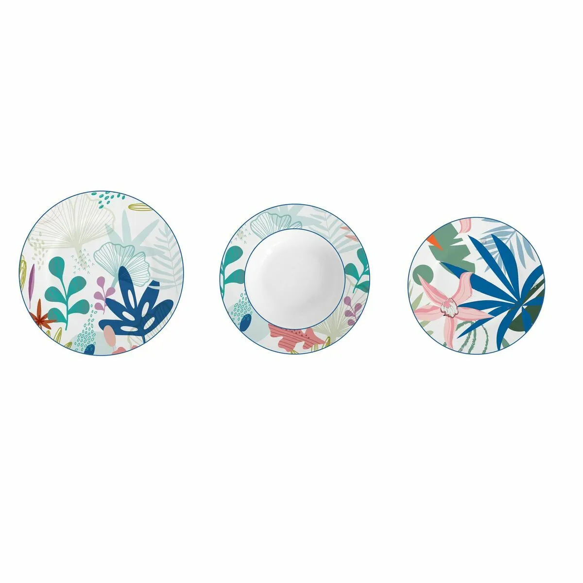 Set di Stoviglie DKD Home Decor Azzurro Verde Azzurri/ Verdi Porcellana Moderno Foglia della pianta 18 Pezzi