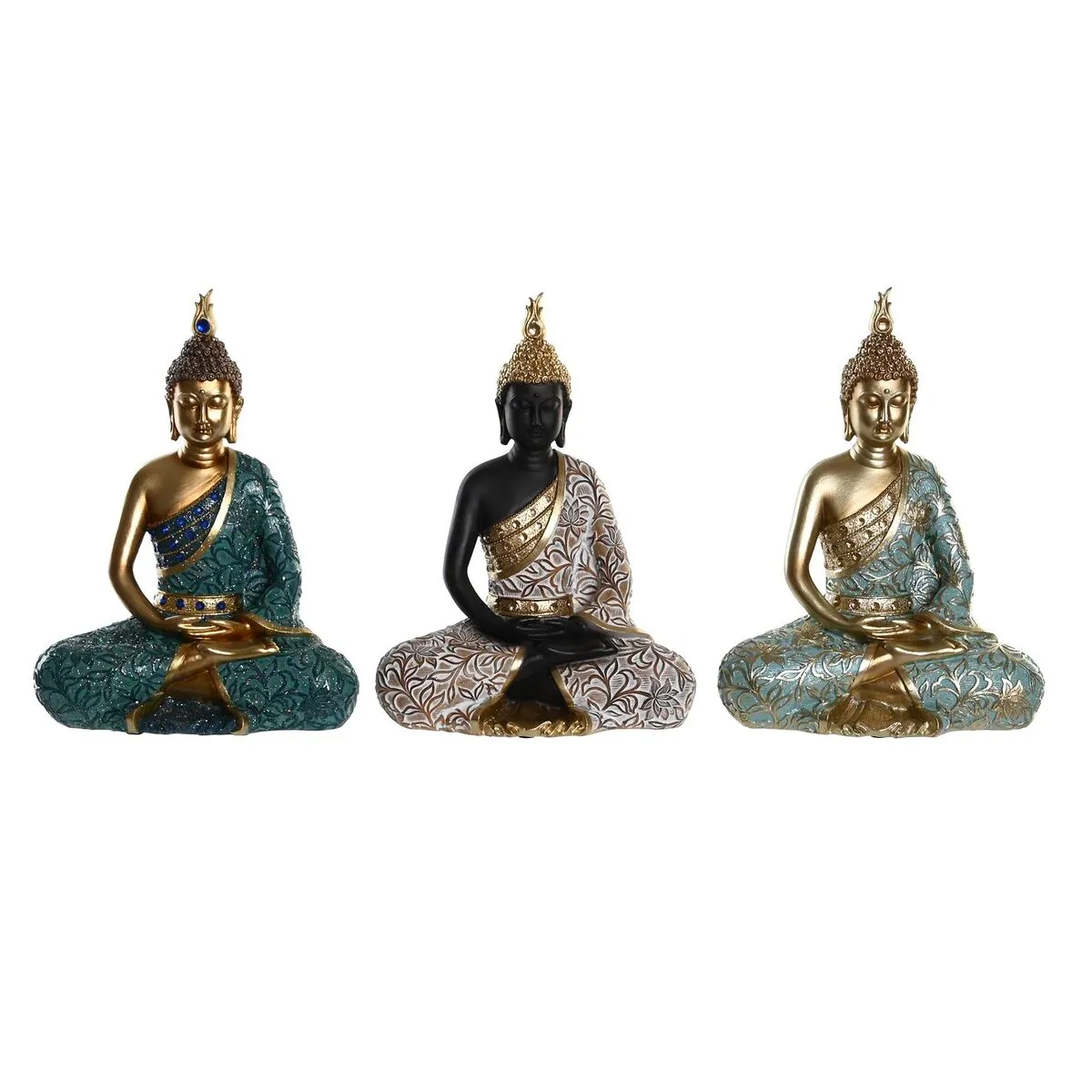 Statua Decorativa DKD Home Decor Nero Buddha Turchese Verde Orientale 20 x 11 x 27 cm (3 Pezzi)