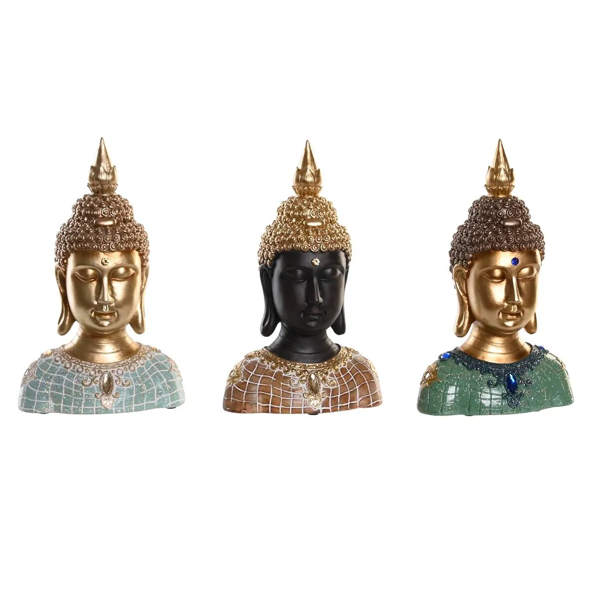 Statua Decorativa DKD Home Decor 16 x 10 x 26 cm Nero Buddha Turchese Verde Orientale (3 Pezzi)