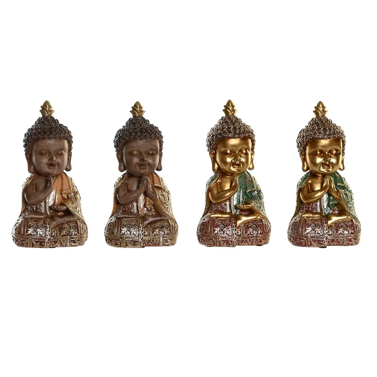 Statua Decorativa DKD Home Decor Beige Dorato Buddha Orientale 10,5 x 9 x 19,5 cm (4 Pezzi)