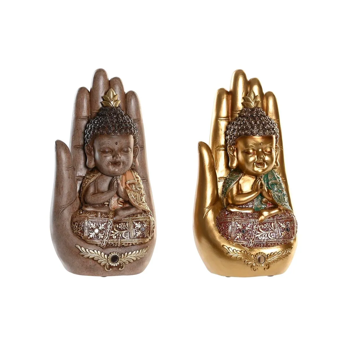 Statua Decorativa DKD Home Decor 15,5 x 11 x 29 cm Beige Dorato Buddha Orientale (2 Unità)