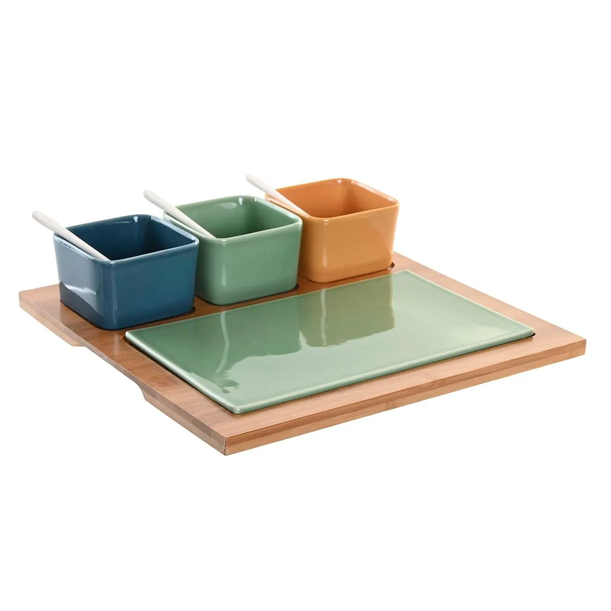 Set da Aperitivo DKD Home Decor Porcellana Multicolore Bambù 8 Pezzi (30 x 30 x 6 cm)