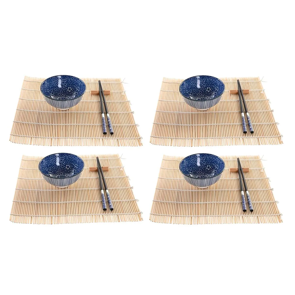 Set per Sushi DKD Home Decor 14,5 x 14,5 x 31 cm Nero Azzurro Gres Orientale (16 Pezzi)