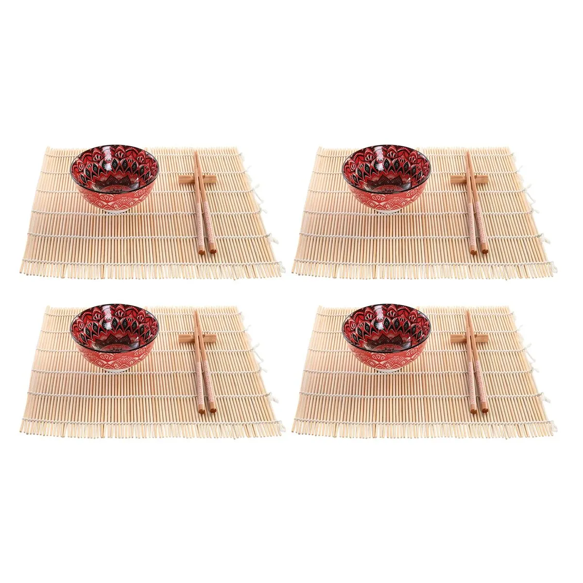 Set per Sushi DKD Home Decor 14,5 x 14,5 x 31 cm Fucsia Mandala Gres Orientale (16 Pezzi)