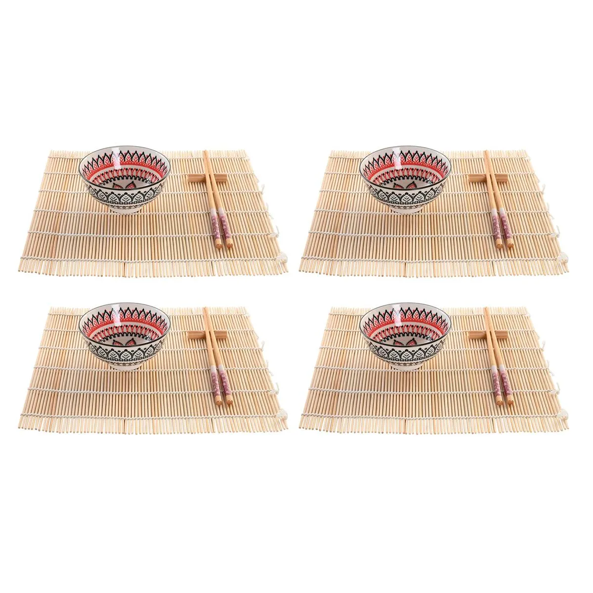 Set per Sushi DKD Home Decor 14,5 x 14,5 x 31 cm Multicolore Mandala Gres Orientale (16 Pezzi)