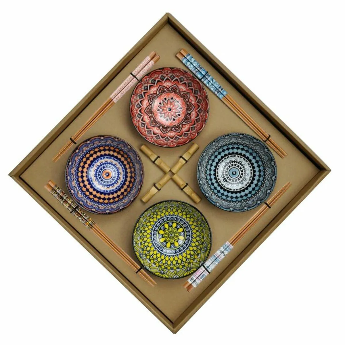 Set per Sushi DKD Home Decor 34 x 34 x 6,5 cm Multicolore Mandala Gres Orientale (12 Unità)