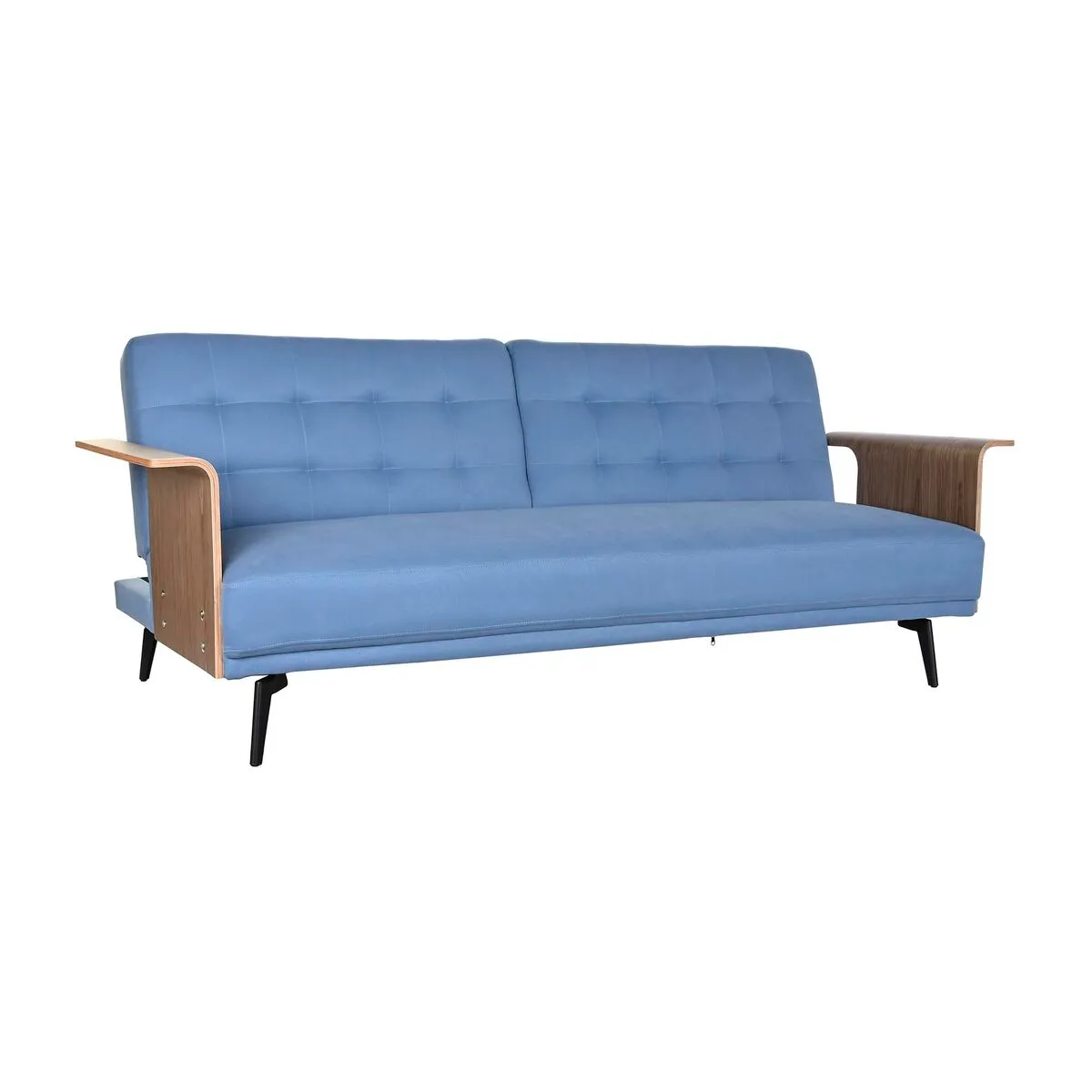 Divano Letto DKD Home Decor Nero Azzurro Metallo Marrone Poliestere Legno di eucalipto (203 x 87 x 81 cm)