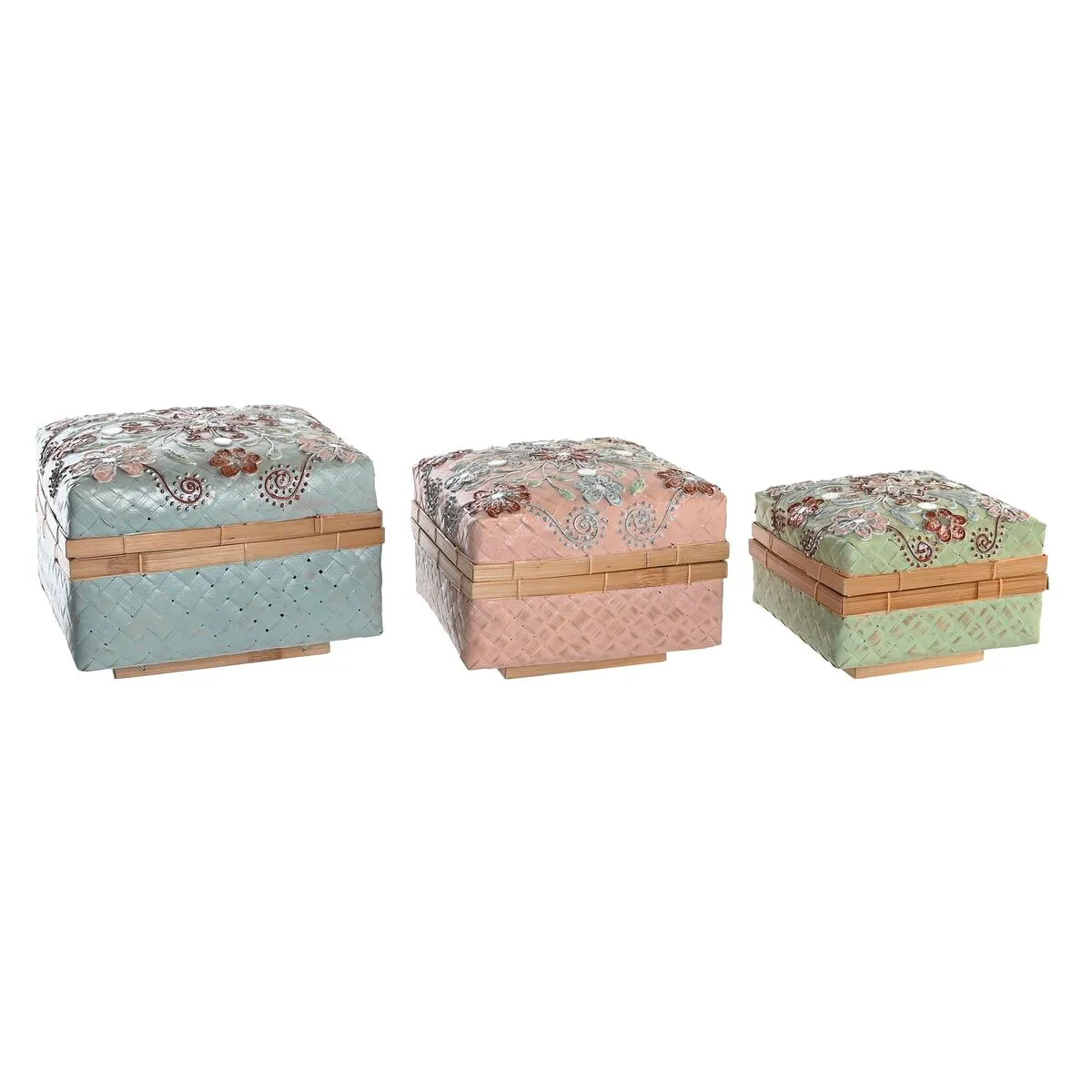 Set di Cestini DKD Home Decor Multicolore Bambù Boho 29 x 29 x 22 cm