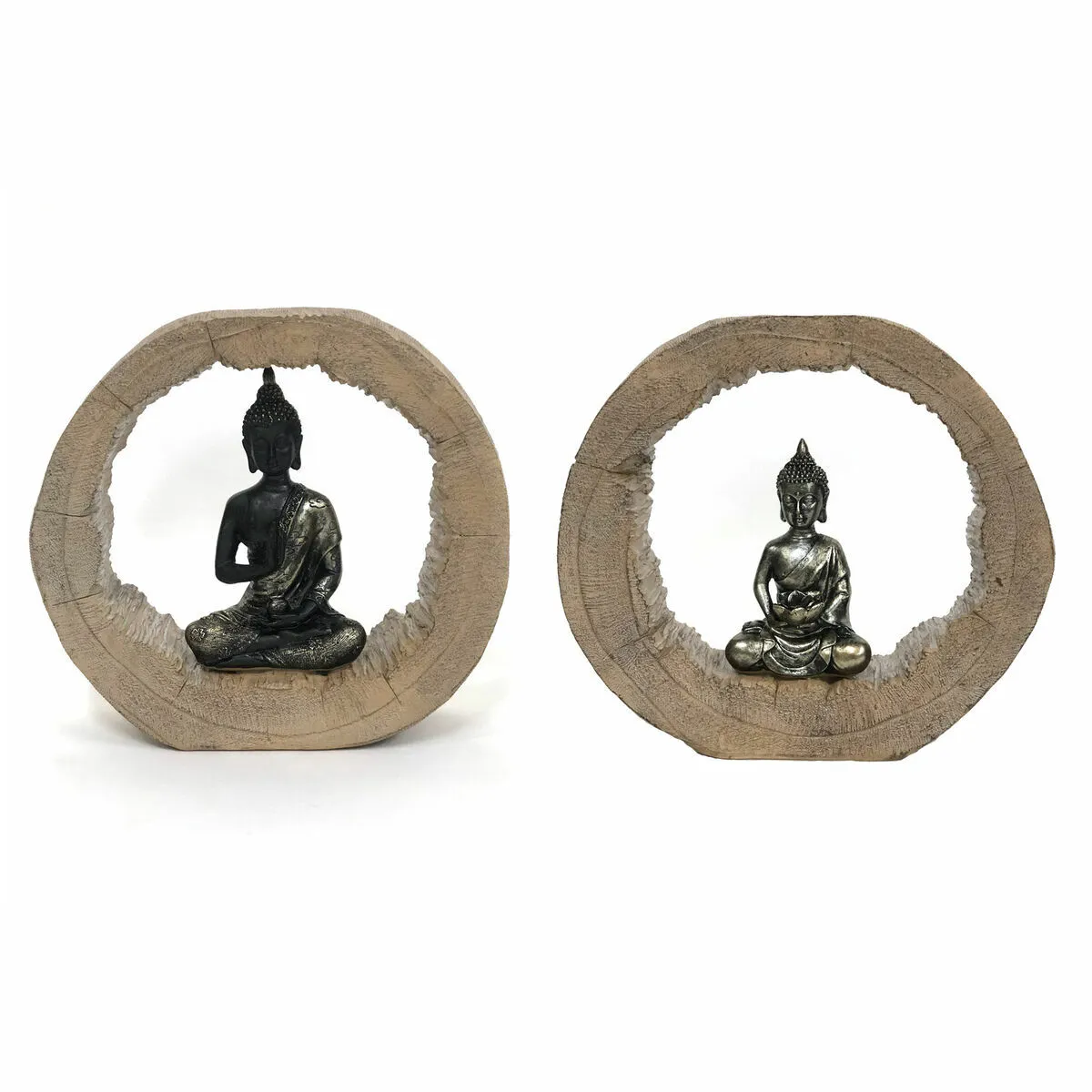 Statua Decorativa DKD Home Decor Nero Naturale Buddha 20,5 x 6 x 18,5 cm (2 Unità)