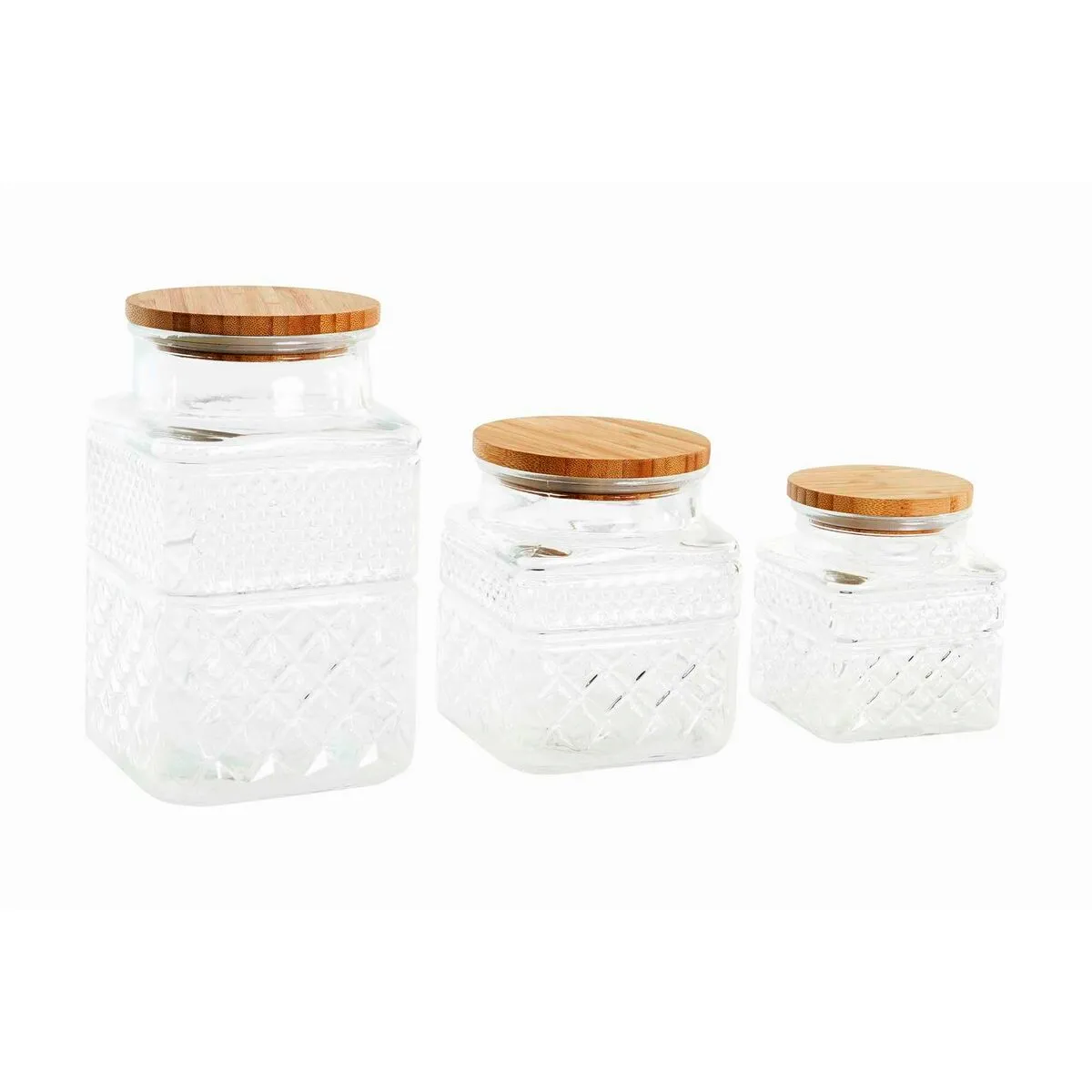 Set di 3 Barattoli DKD Home Decor Trasparente Naturale Bambù Cristallo 12 x 12 x 20 cm