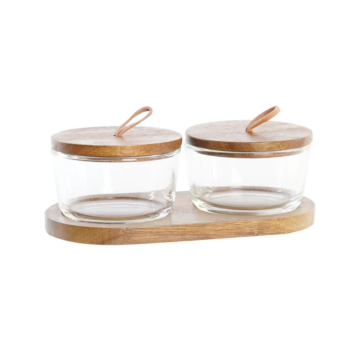 Set di 2 Barattoli DKD Home Decor 20,5 x 10,5 x 7 cm Cristallo Marrone Trasparente Acacia 240 ml