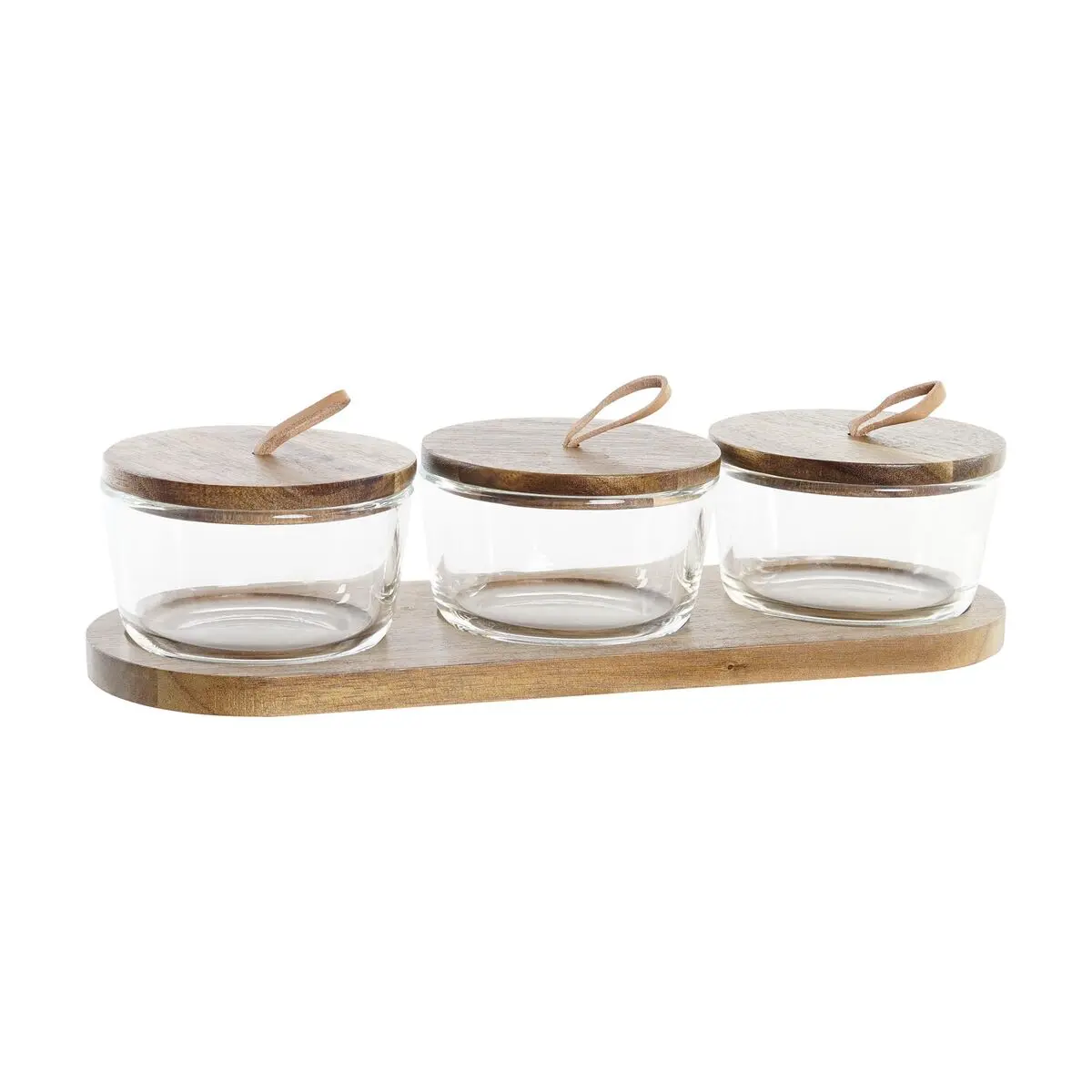 Set di 3 Barattoli DKD Home Decor 31 x 10,5 x 7 cm Cristallo Marrone Trasparente Acacia 240 ml