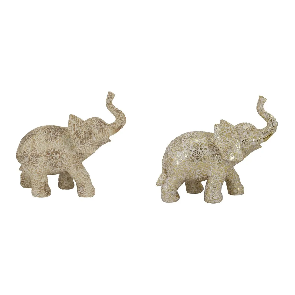 Statua Decorativa DKD Home Decor 22,7 x 11 x 20,8 cm Elefante Beige Dorato Coloniale (2 Unità)