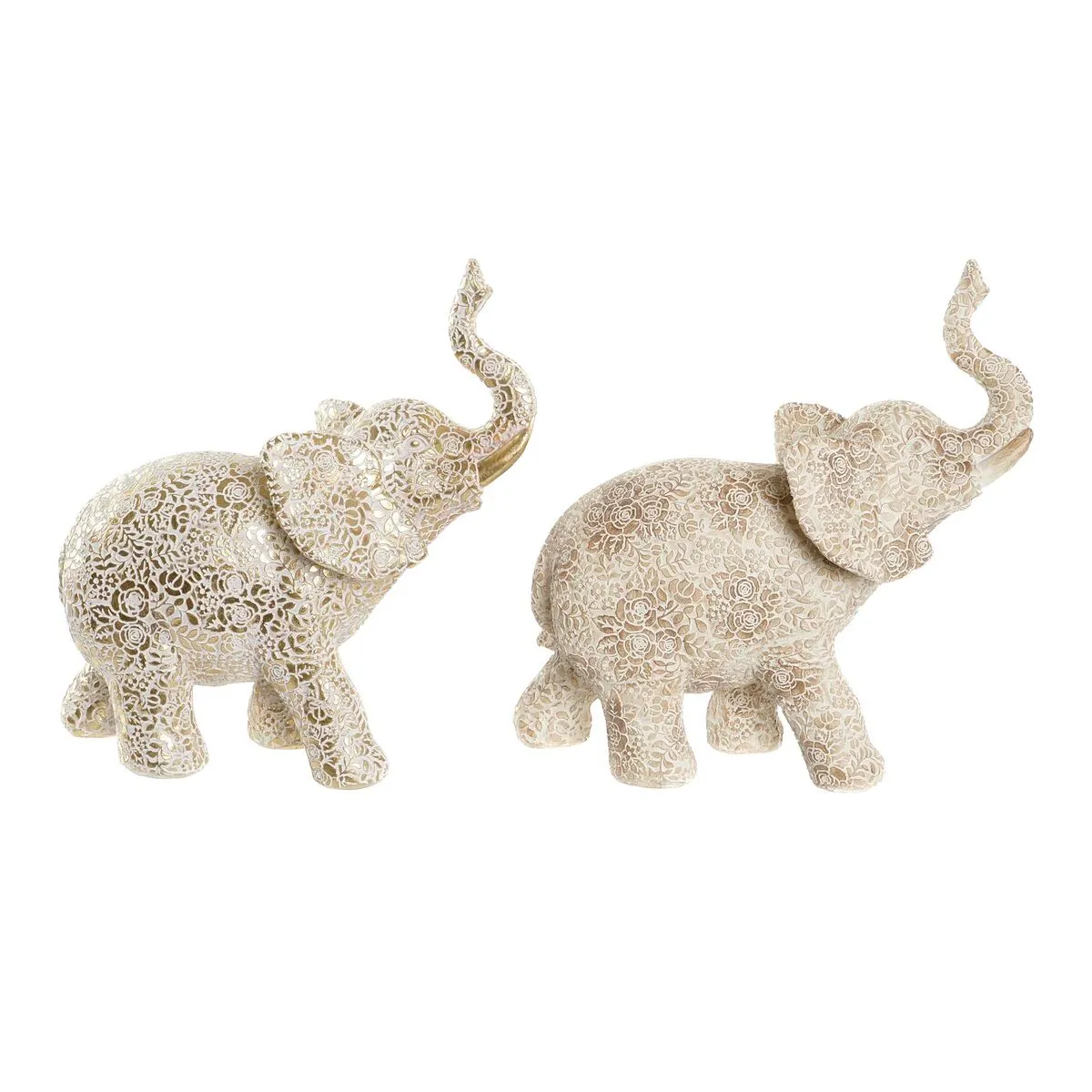 Statua Decorativa DKD Home Decor Beige Dorato Elefante Coloniale 25 x 11,8 x 25 cm (2 Unità)