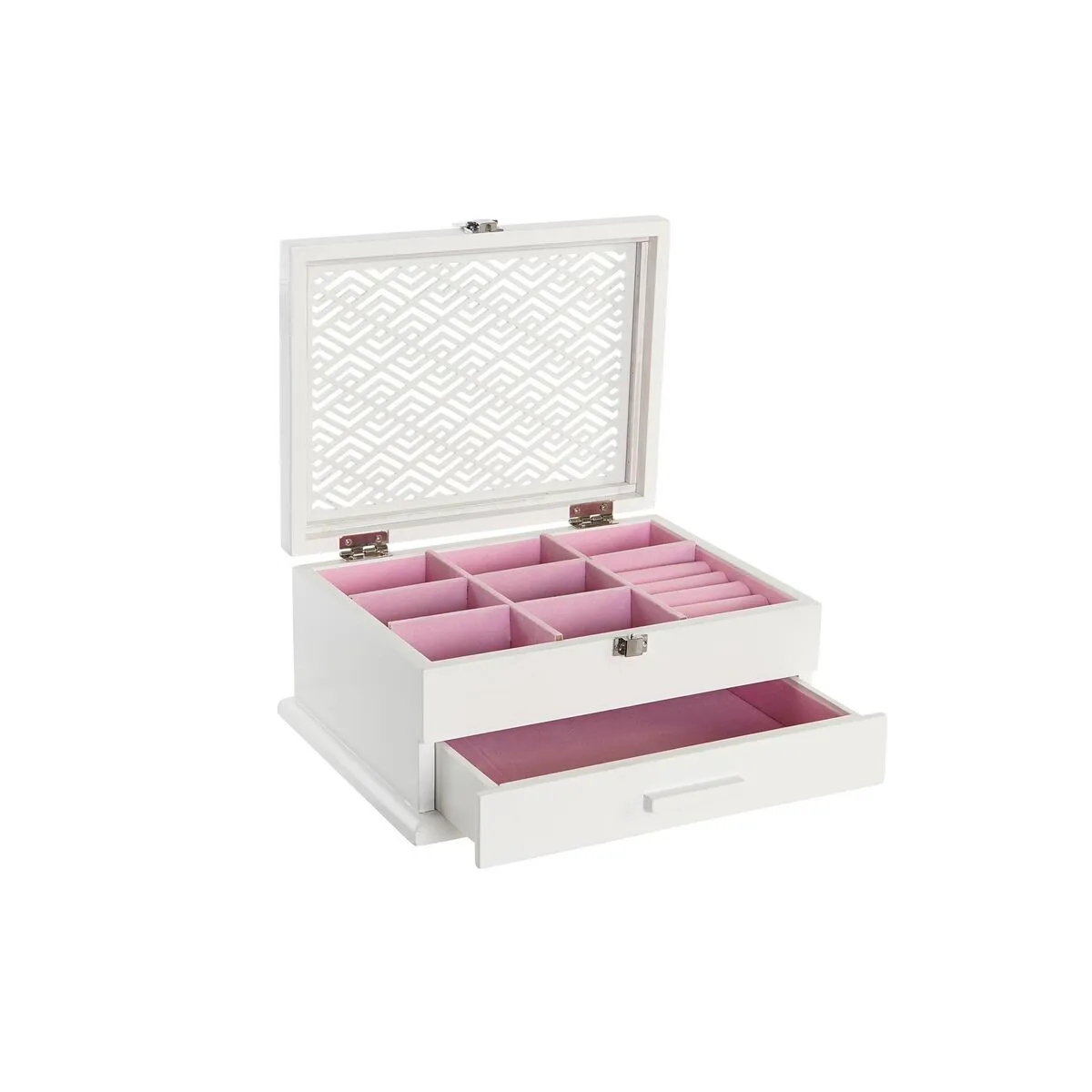 Scatola-Portagioie DKD Home Decor 25,5 x 19,5 x 11 cm Cristallo Bianco Rosa chiaro Legno MDF