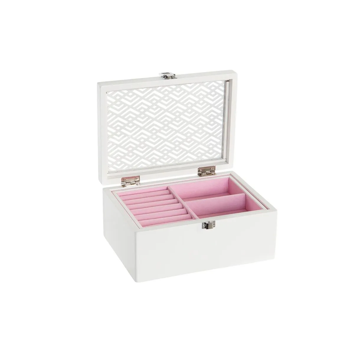 Scatola-Portagioie DKD Home Decor Cristallo Bianco Rosa chiaro Legno MDF 22 x 16 x 10 cm