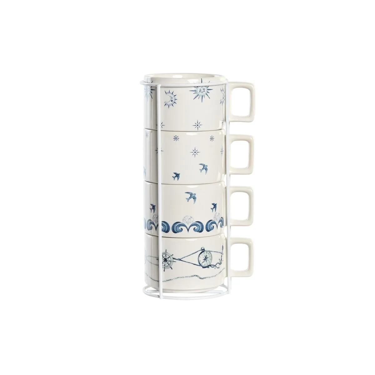 Set di Tazze da Caffè DKD Home Decor Azzurro Metallo Bianco 260 ml 4 Pezzi Dolomite