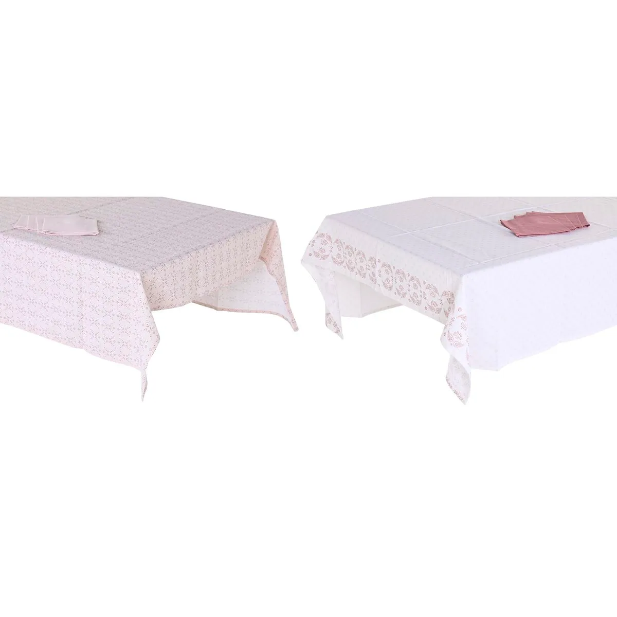 Tovaglia e tovaglioli DKD Home Decor 150 x 250 x 0,5 cm Rosa Bianco (2 Unità)