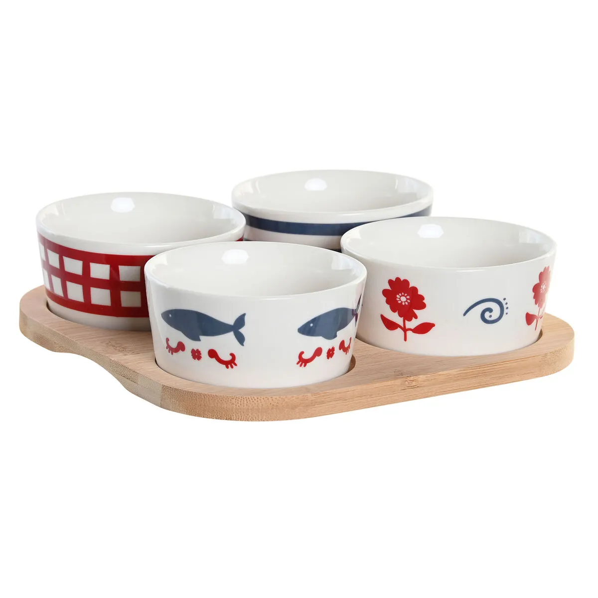 Set da Aperitivo DKD Home Decor 19,7 x 19,7 x 1 cm Naturale Rosso Azzurro Bianco Gres Mediterraneo Case