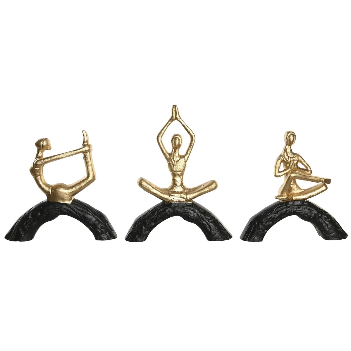 Statua Decorativa DKD Home Decor 28 x 7 x 35 cm 28 x 8 x 36 cm Nero Dorato Yoga (3 Unità)