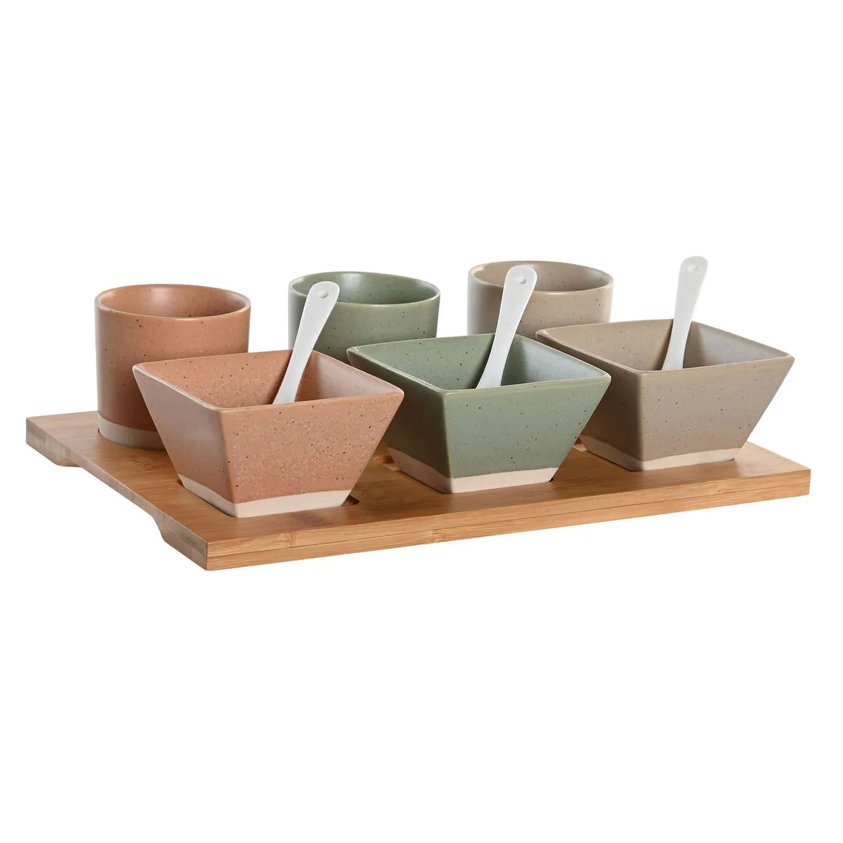 Set da Aperitivo DKD Home Decor 28 x 18,8 x 1,5 cm Porcellana Multicolore Bambù 10 Pezzi Scandinavo