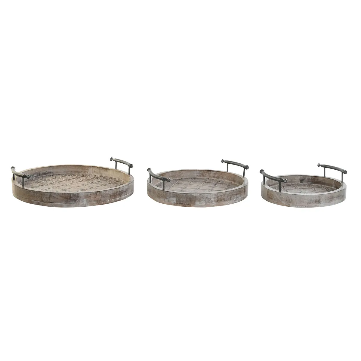 Set di Vassoi DKD Home Decor 46 x 46 x 10 cm Naturale Nero Metallo Bianco Legno di mango Indiano