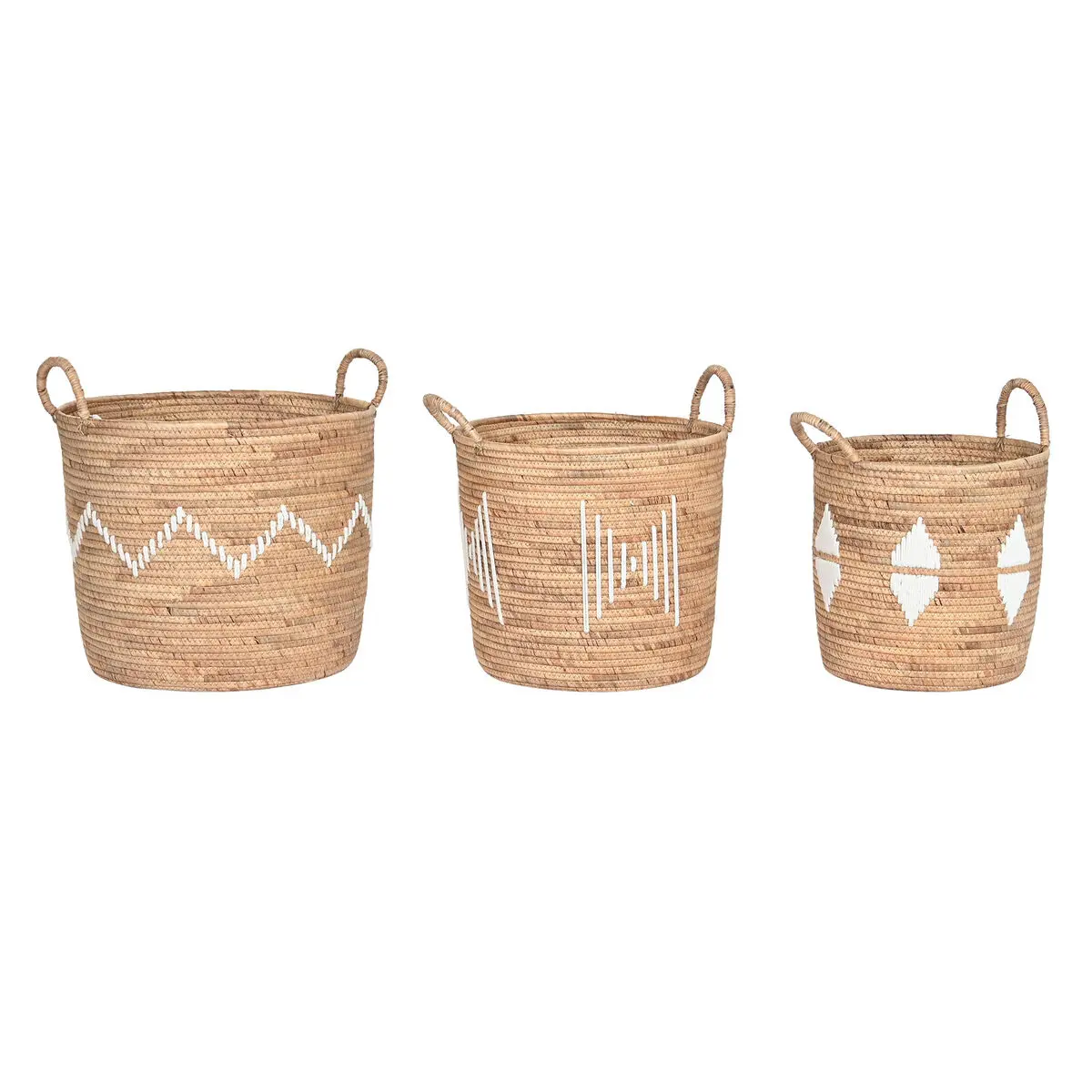 Set di Cestini DKD Home Decor Bianco Naturale Corda Erba di mare Boho 46 x 46 x 48 cm