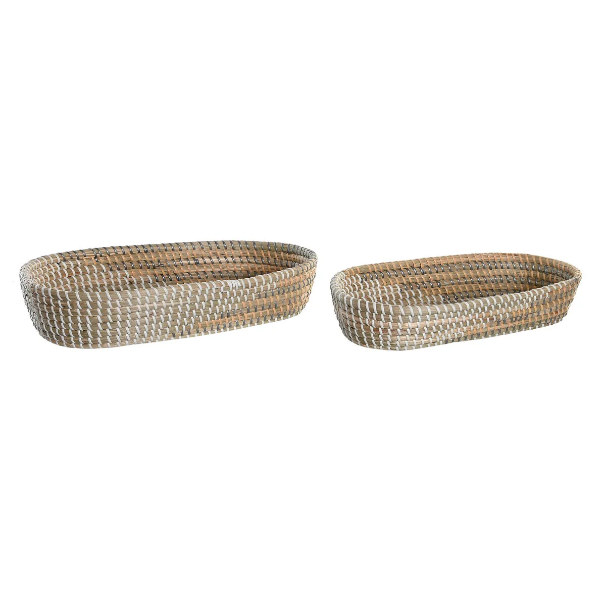 Set di Vassoi DKD Home Decor 43 x 22 x 8 cm Naturale Giallo Tropicale Erba di mare (2 Unità)