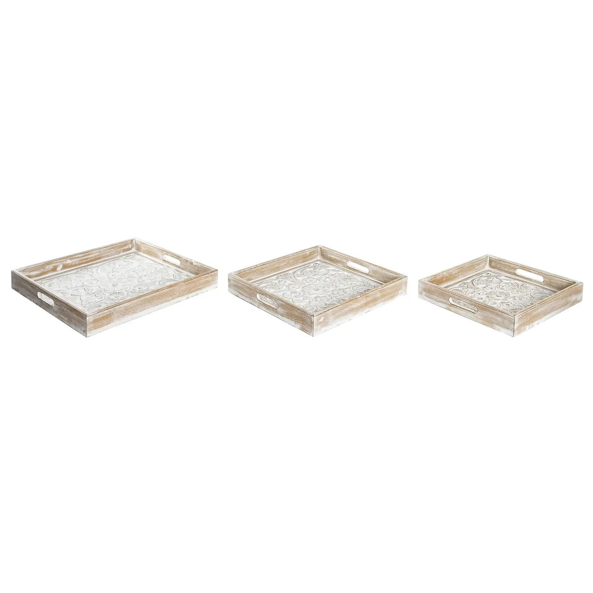 Set di Vassoi DKD Home Decor Marrone 40 x 40 x 5 cm Legno di mango Arabo