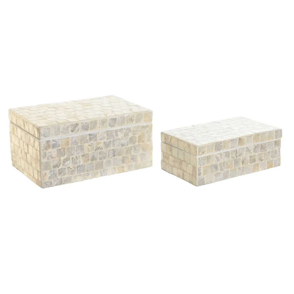 Scatola-Portagioie DKD Home Decor 25 x 15 x 12 cm Bianco Madreperla 8 cm (2 Unità)