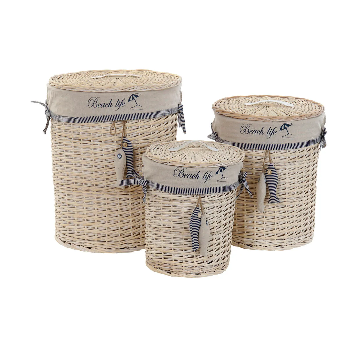 Set di Cestini DKD Home Decor 47 x 47 x 56 cm Beige Azzurro 3 Pezzi Spirali