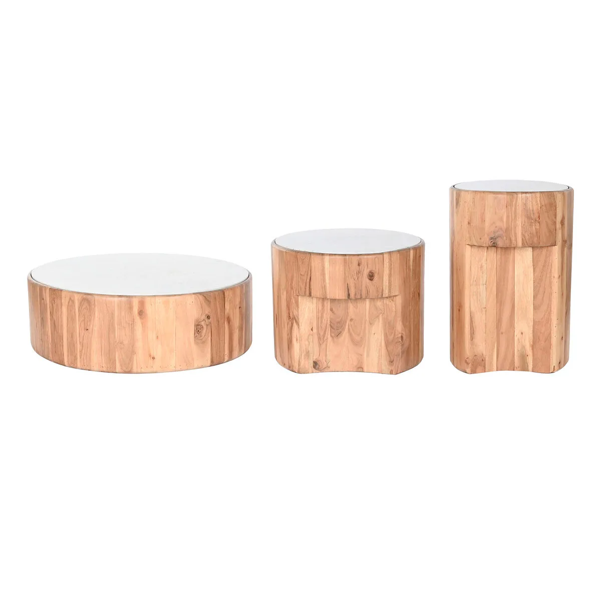 Set di 3 tavoli DKD Home Decor Marmo Acacia 75 x 75 x 25 cm