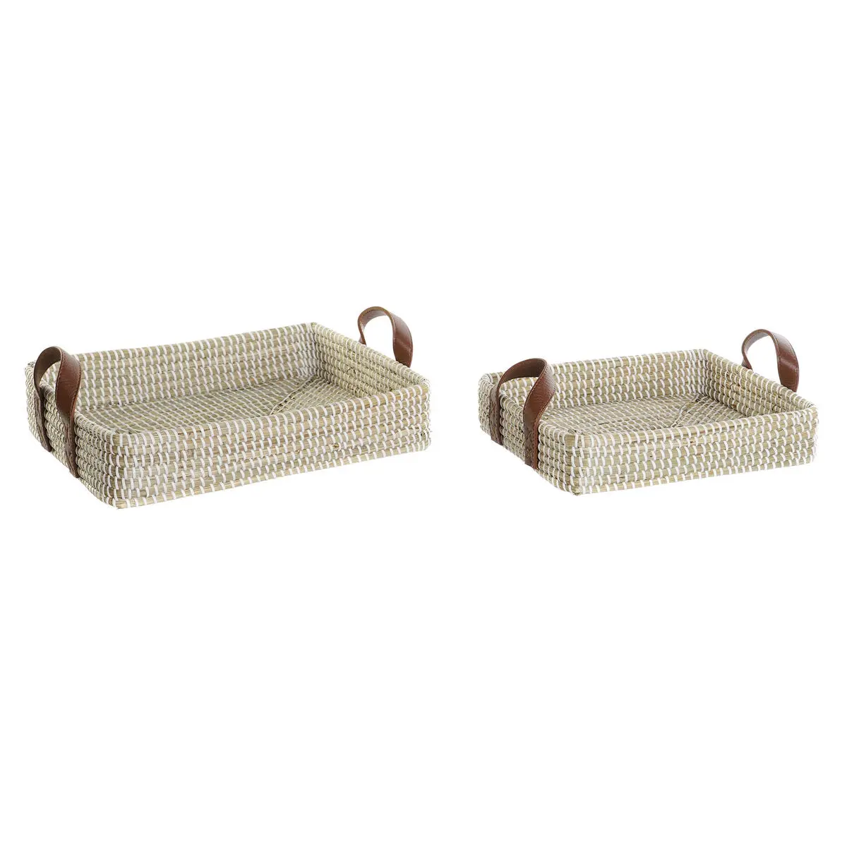 Set di Vassoi DKD Home Decor Naturale Marrone Chiaro Città 41 x 32 x 9 cm (2 Unità)