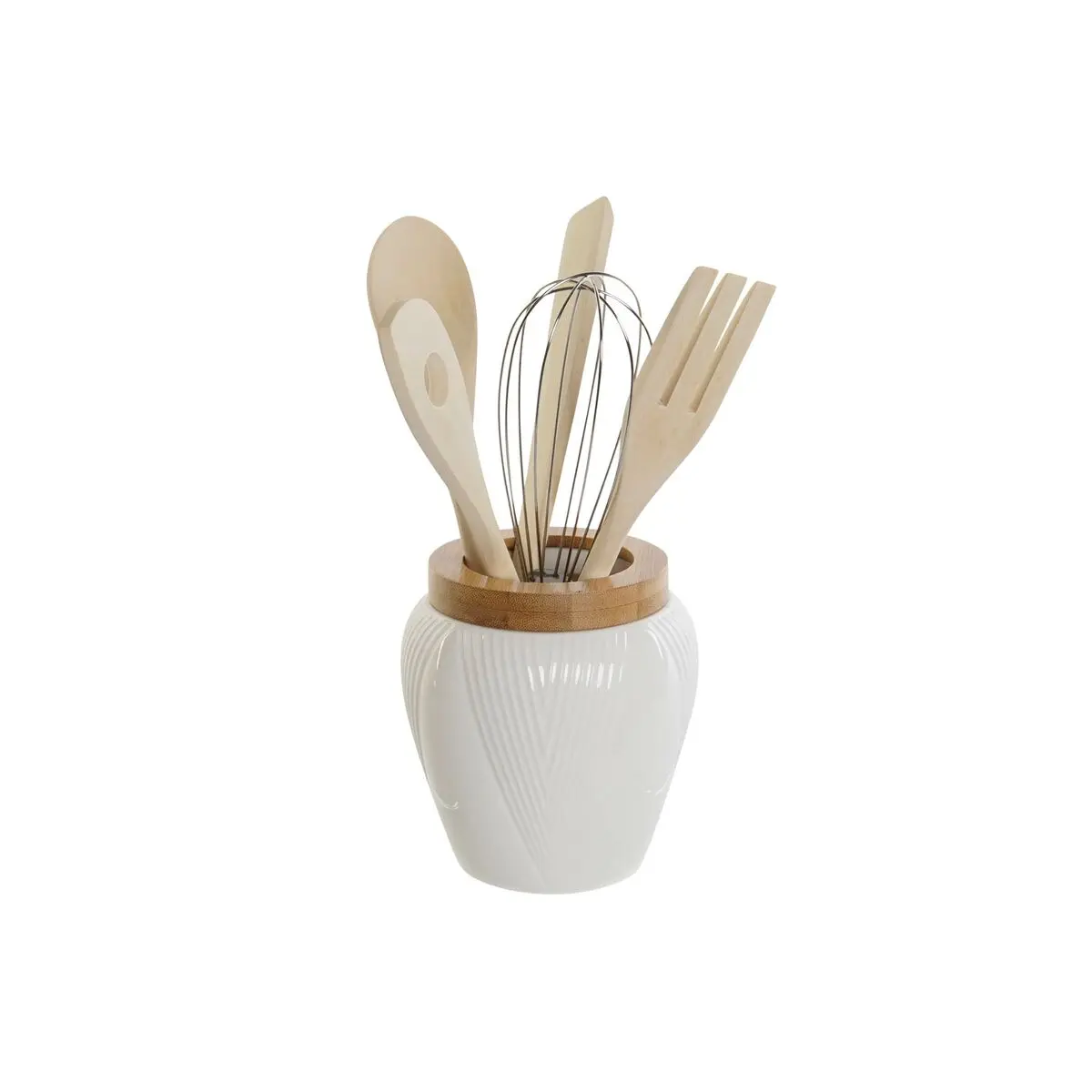 Contenitore per Utensili da Cucina DKD Home Decor Bianco Bambù Porcellana 10,5 x 10,5 x 12 cm 6 Pezzi