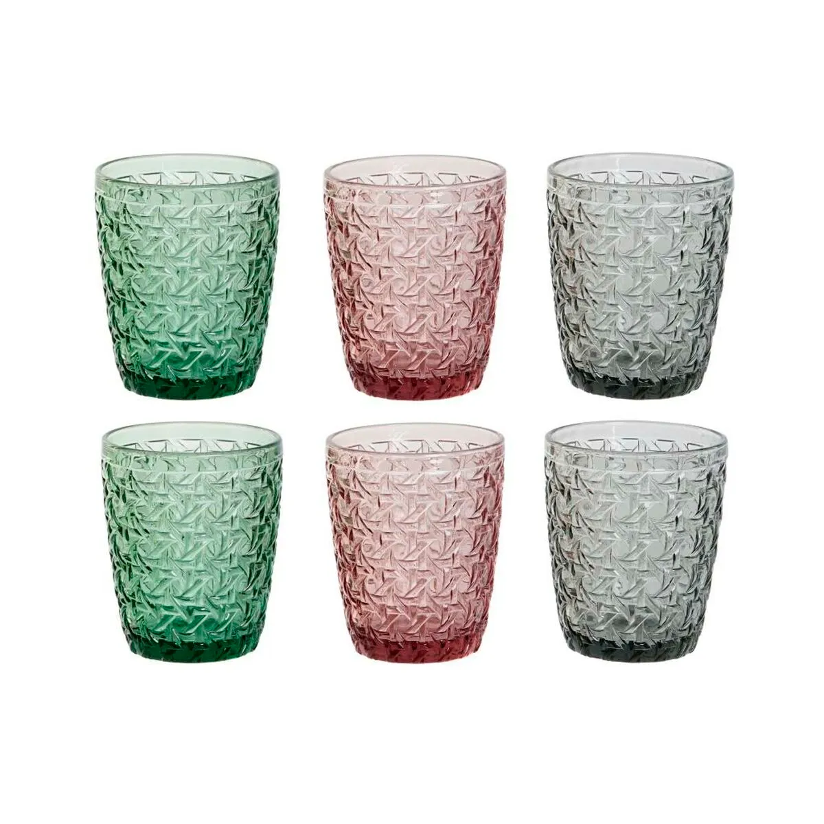 Set di Bicchieri DKD Home Decor Verde Grigio Rosa Cristallo Con rilievo 240 ml (6 Unità)