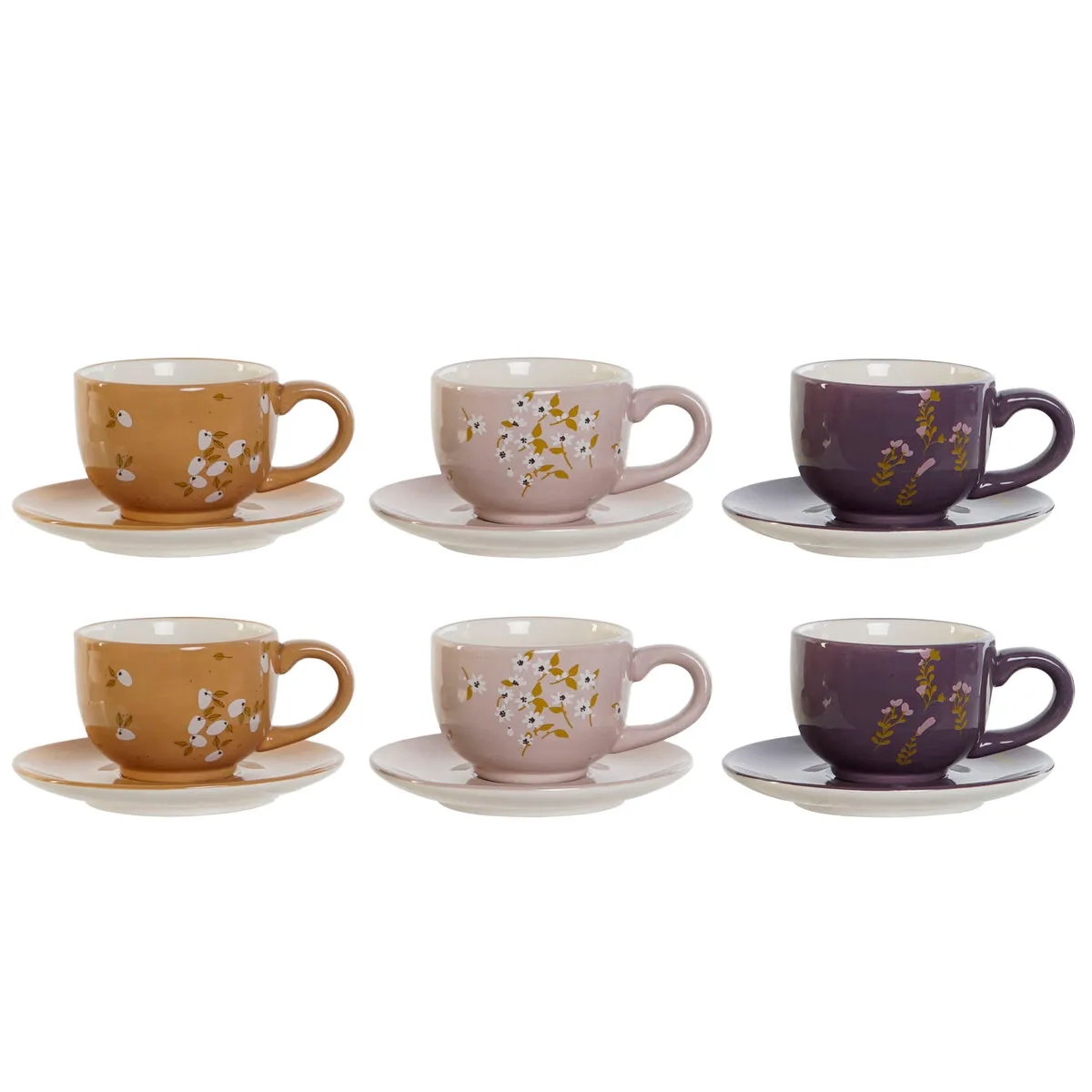 Set di Tazze da Caffè DKD Home Decor Giallo Rosa Senape Lilla Metallo 180 ml