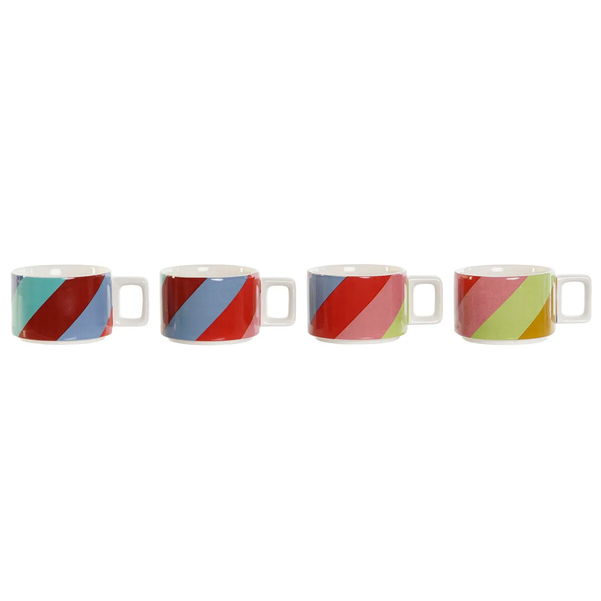 Set di Tazze da Caffè DKD Home Decor Bianco Multicolore Marrone Chiaro Metallo Bambù 260 ml