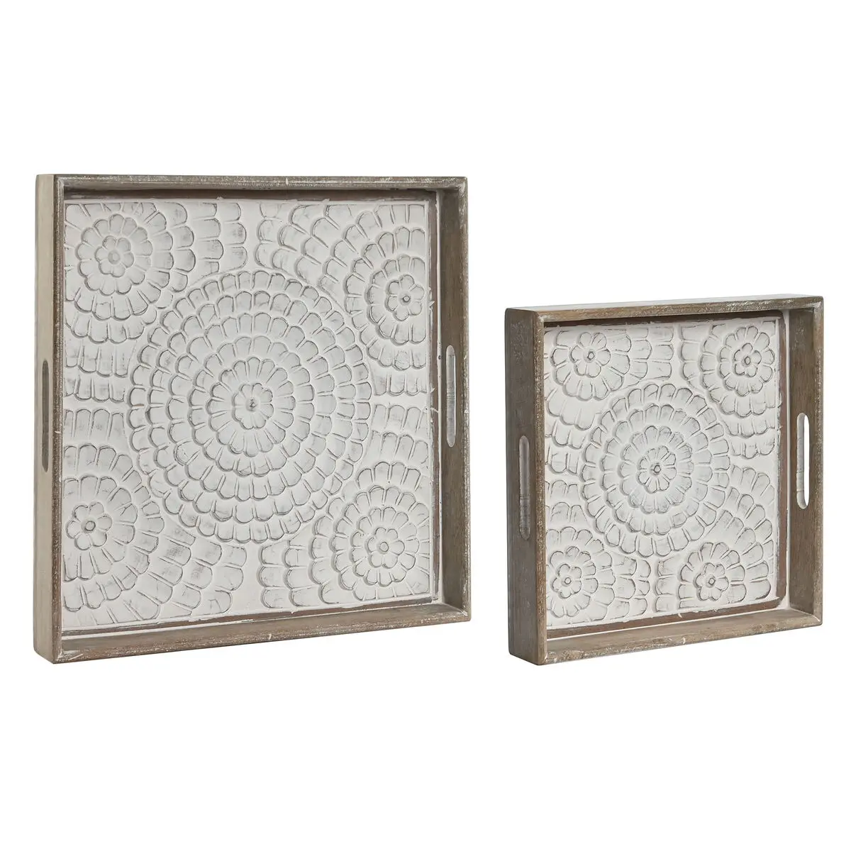 Set di Vassoi Home ESPRIT Bianco Naturale Legno di mango Legno MDF 40 x 40 x 5 cm (2 Unità)