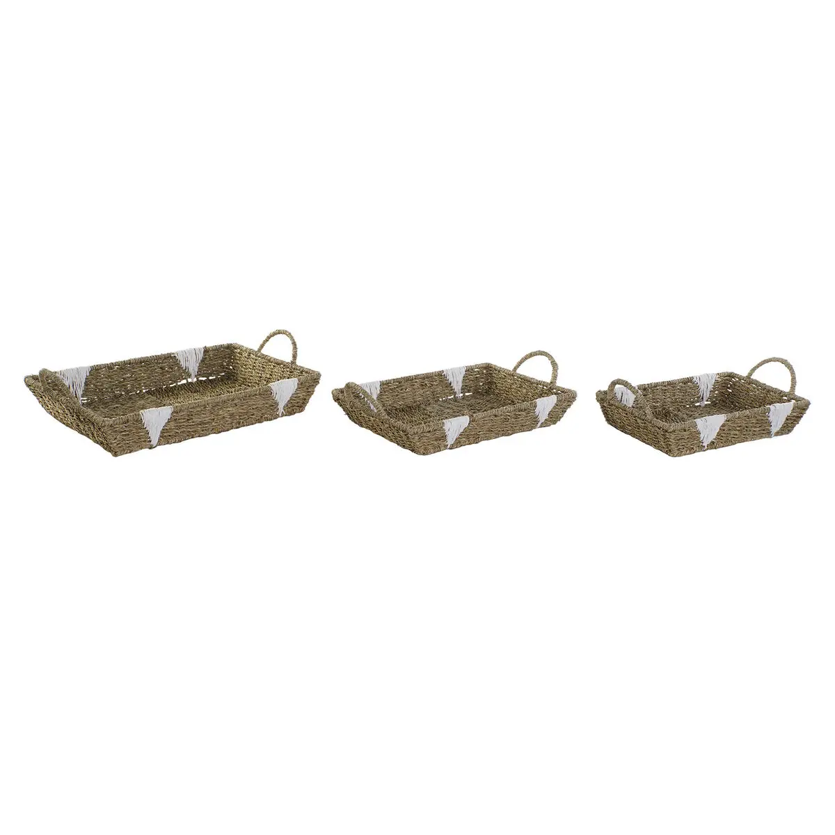 Set di Vassoi Home ESPRIT Bianco Naturale Metallo Boho 51 x 30,5 x 13 cm (3 Unità)