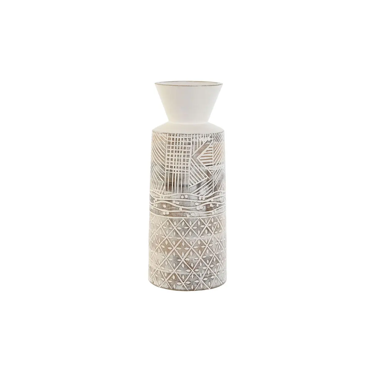 Vaso Home ESPRIT Bianco Naturale Legno di mango Coloniale 15 x 15 x 22,5 cm