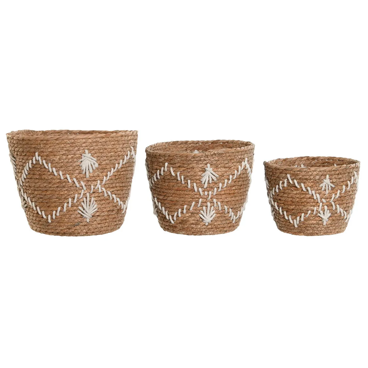 Set di Cesti Home ESPRIT Bianco Naturale Erba di mare Boho 25 x 28 x 20 cm