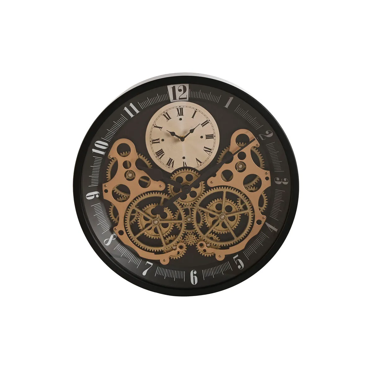 Orologio da Parete Home ESPRIT Nero Dorato Metallo Cristallo Ingranaggi 46 x 7,3 x 46 cm