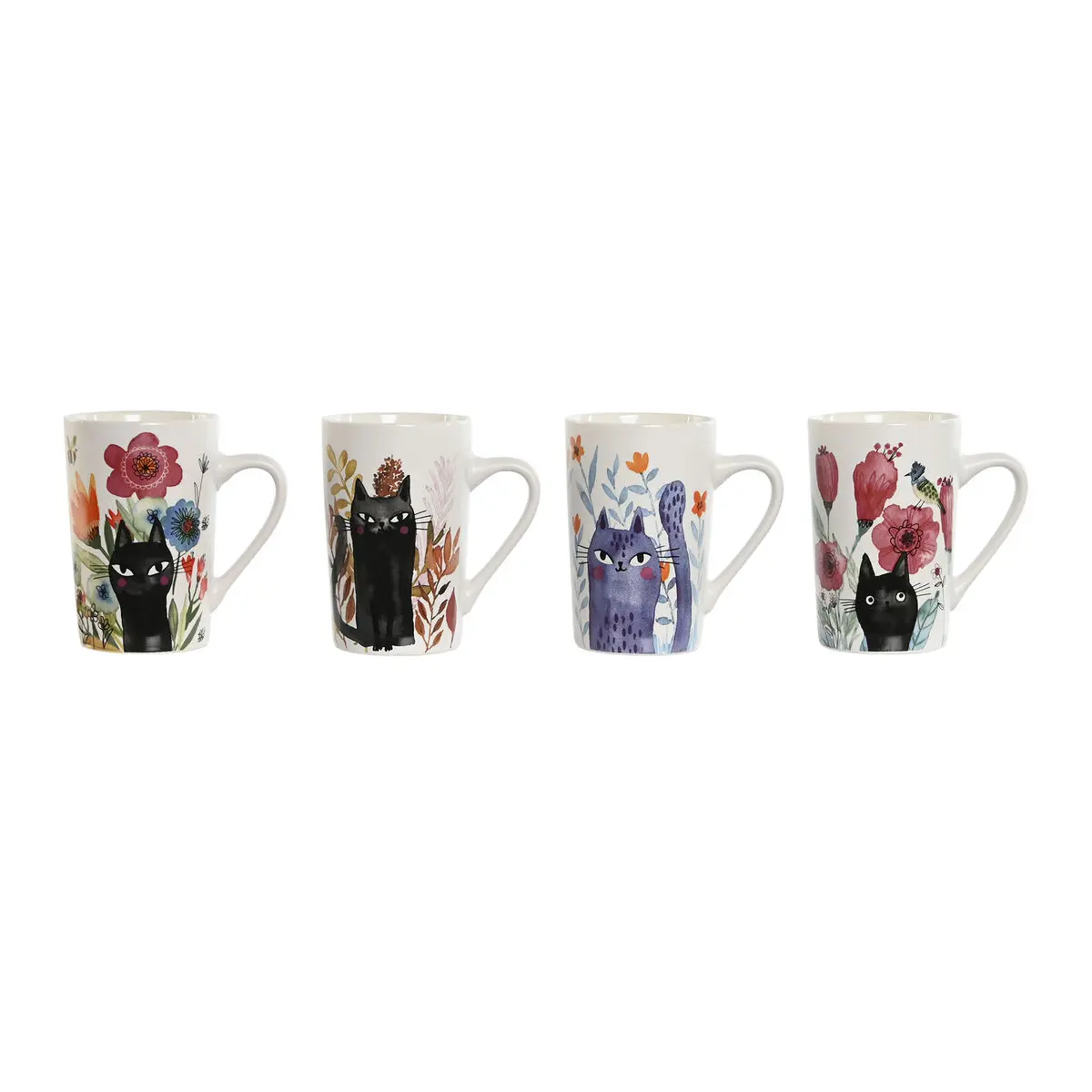 Tazza Mug Home ESPRIT Multicolore Porcellana Gatto (4 Unità)