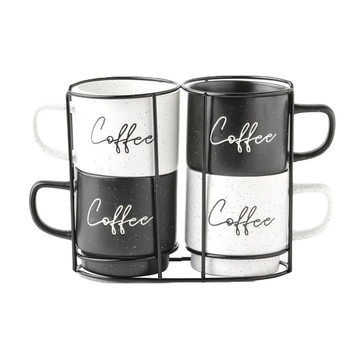 Set di 4 Tazze Mug Home ESPRIT Bianco Nero Metallo Porcellana 380 ml