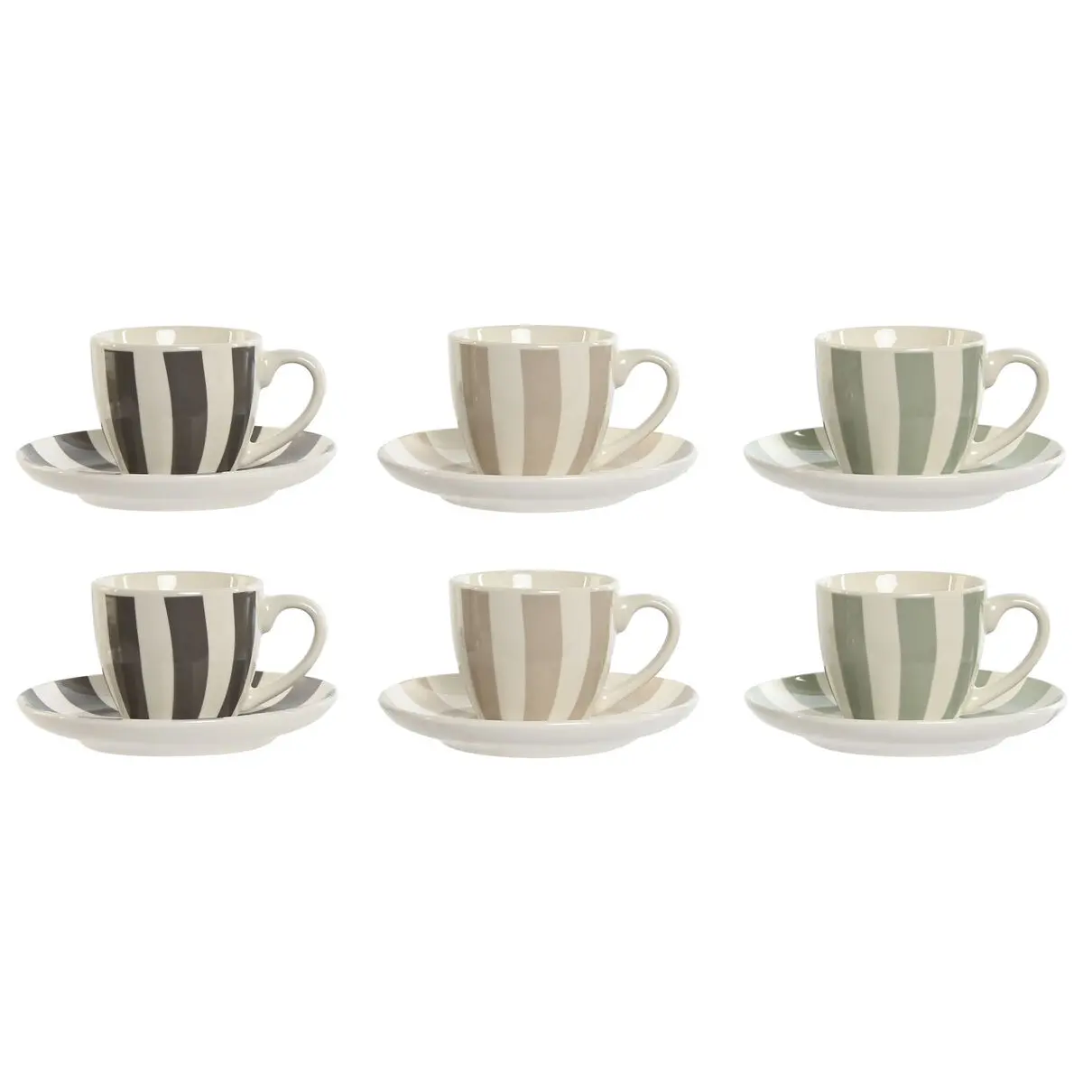 Set di 6 Tazze con Piatto Home ESPRIT Verde Beige Grigio Porcellana 90 ml