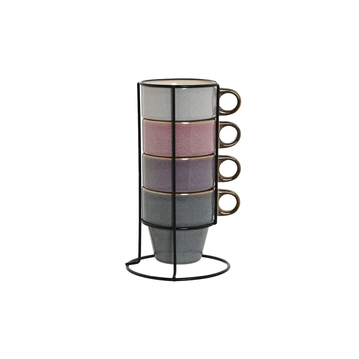 Set di 4 Tazze Mug Home ESPRIT Azzurro Bianco Grigio Rosso Granato Metallo Gres Dorato Moderno